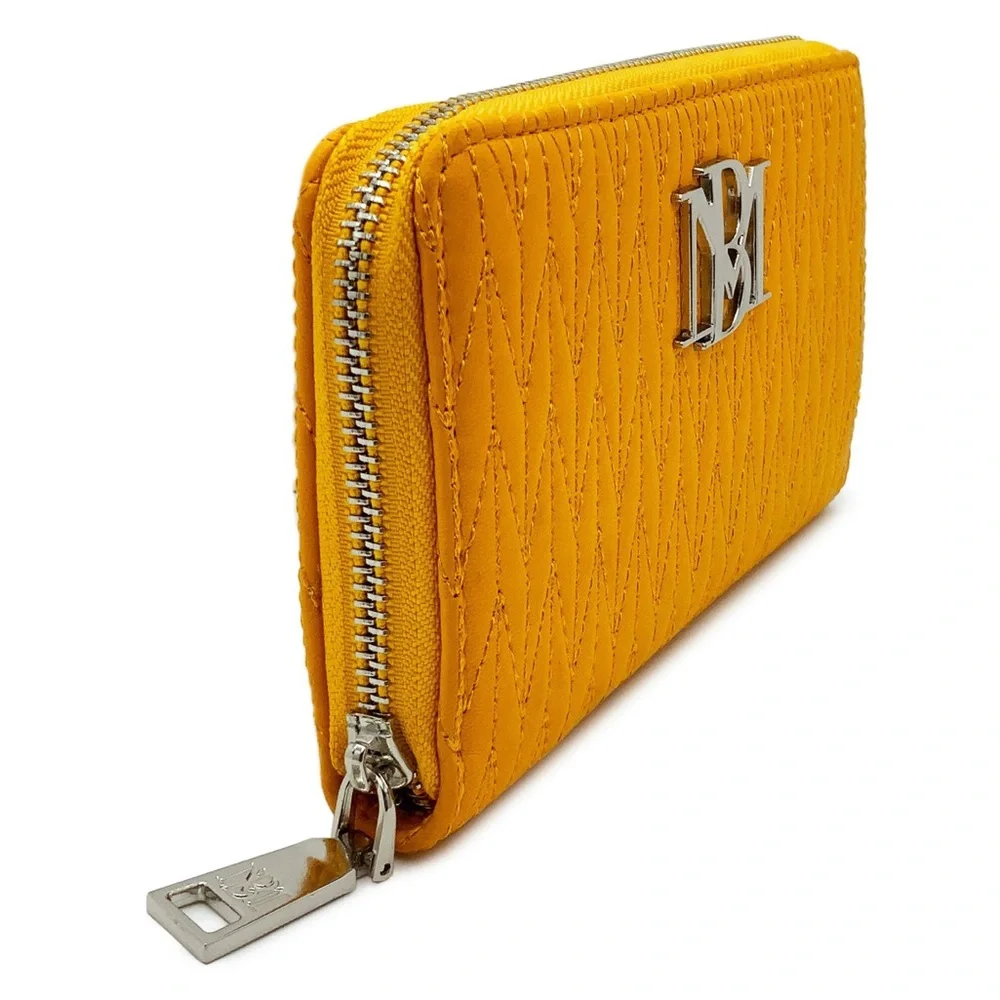 Badgley Mischka Yellow Quilted Zip-Around Wallet BM Logo NWT 😺✨